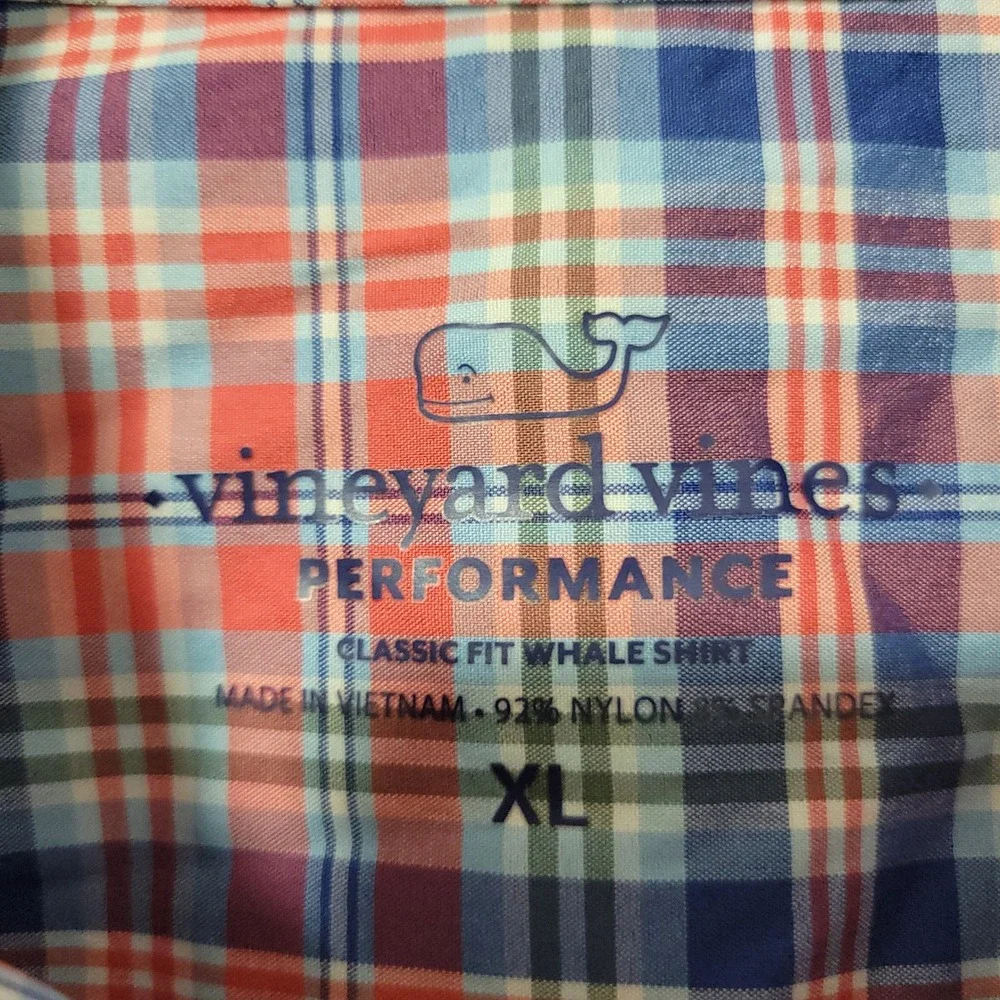 Vineyard Vines Performance Classic Fit Button Down Plaid Shirt Mens XL Blue Red